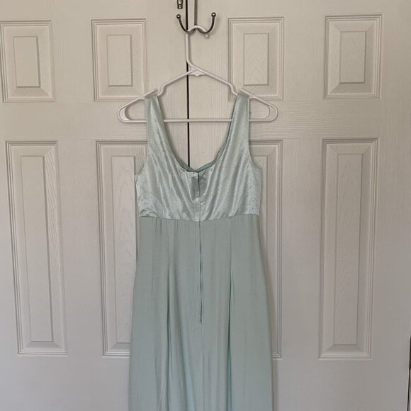 ILGWU Medium Mint Green Full Length Dress Sleeveless Gown With Slit Vintage - Picture 5 of 16